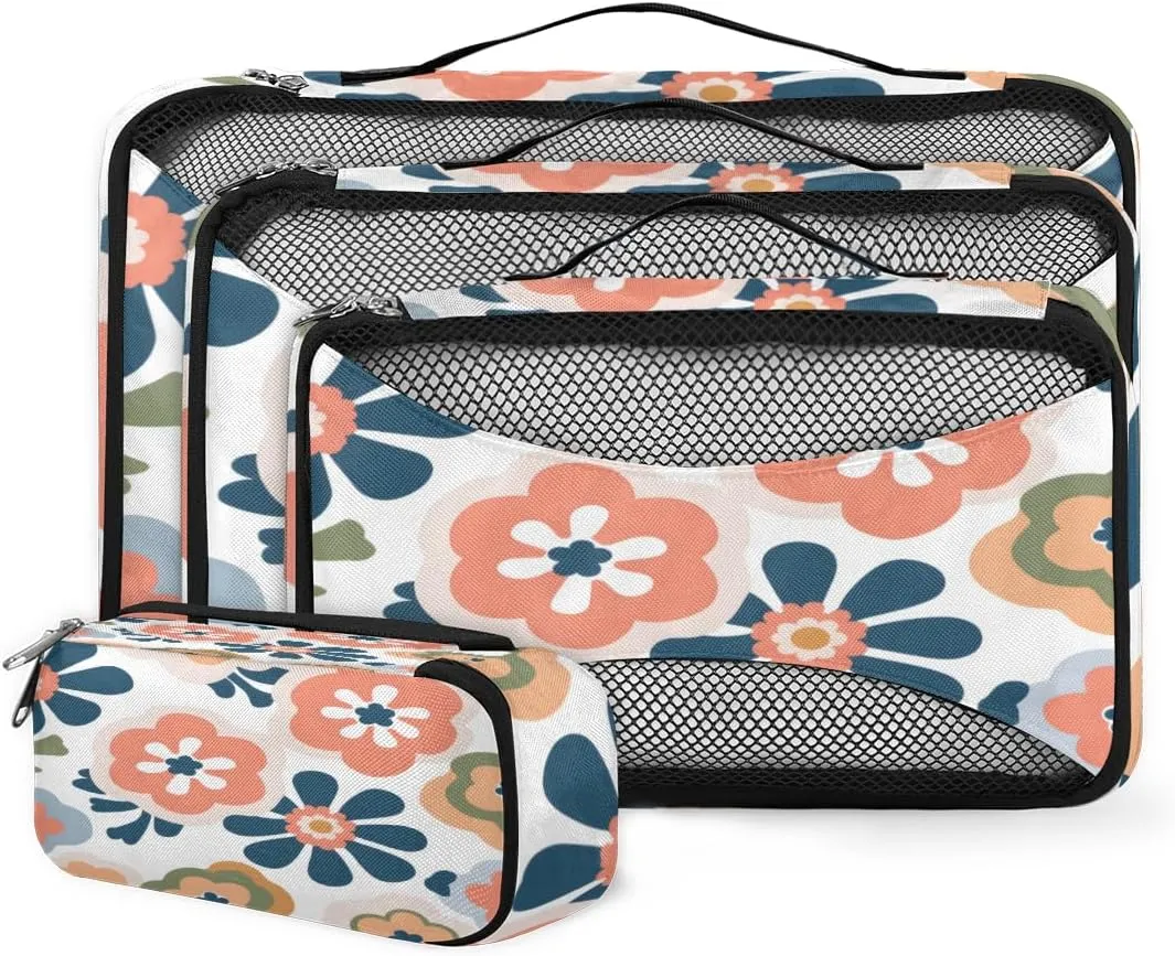 4 Set Packing Cubes for Suitcases, Travel Essentials for Carry on Luggage, Dreamy Flowers Suitcase Organizers for Clothes Shoes Toiletries Travel Accessories in 4 Sizes - Magical Flowers