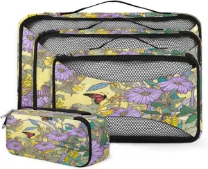 4 Set Packing Cubes for Suitcases, Travel Essentials for Carry on Luggage, Dreamy Flowers Suitcase Organizers for Clothes Shoes Toiletries Travel Accessories in 4 Sizes - Modern Flowers