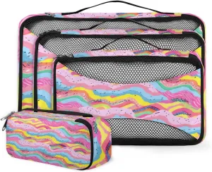 4 Set Packing Cubes for Suitcases, Travel Essentials for Carry on Luggage, Dreamy Geometry Suitcase Organizers for Clothes Shoes Toiletries Travel Accessories in 4 Sizes - Graffiti