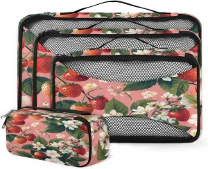 4 Set Packing Cubes for Suitcases, Travel Essentials for Carry on Luggage, Dreamy Strawberry Suitcase Organizers for Clothes Shoes Toiletries Travel Accessories in 4 Sizes - Graffiti Strawberry