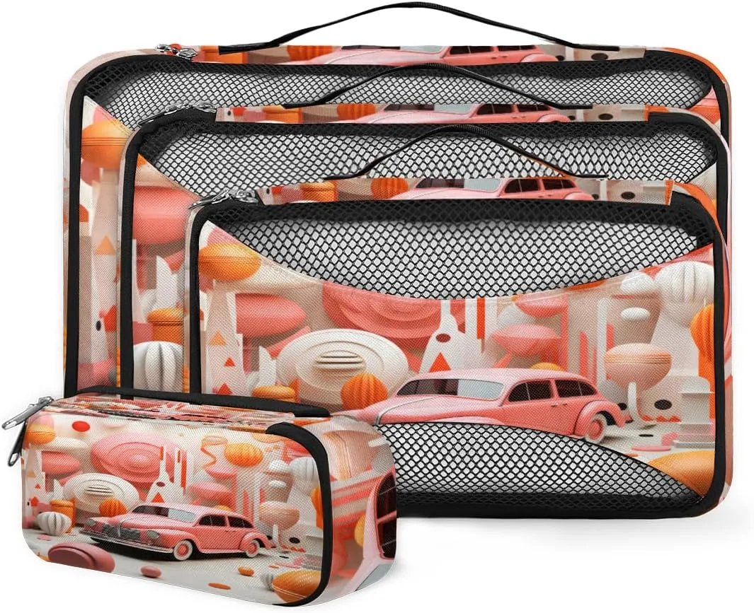 4 Set Packing Cubes for Suitcases, Travel Essentials for Carry on Luggage, Dreamy Truck Suitcase Organizers for Clothes Shoes Toiletries Travel Accessories in 4 Sizes - Cartoon Truck