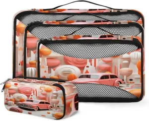 4 Set Packing Cubes for Suitcases, Travel Essentials for Carry on Luggage, Dreamy Truck Suitcase Organizers for Clothes Shoes Toiletries Travel Accessories in 4 Sizes - Cartoon Truck
