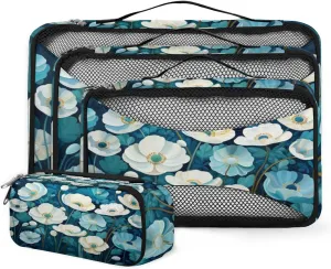 4 Set Packing Cubes for Suitcases, Travel Essentials for Carry on Luggage, Ethnic Flowers Suitcase Organizers for Clothes Shoes Toiletries Travel Accessories in 4 Sizes - Watercolor Flowers