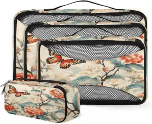 4 Set Packing Cubes for Suitcases, Travel Essentials for Carry on Luggage, Fantastic Flower Suitcase Organizers for Clothes Shoes Toiletries Travel Accessories in 4 Sizes - Mystical Flower