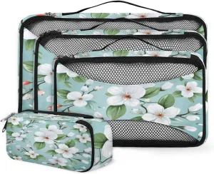 4 Set Packing Cubes for Suitcases, Travel Essentials for Carry on Luggage, Fantastic Flowers Suitcase Organizers for Clothes Shoes Toiletries Travel Accessories in 4 Sizes - Bright Flowers