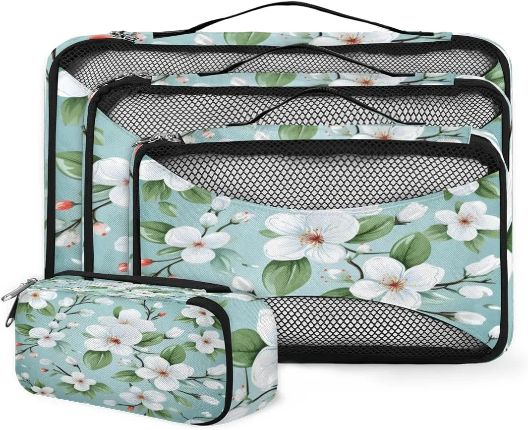 4 Set Packing Cubes for Suitcases, Travel Essentials for Carry on Luggage, Fantastic Flowers Suitcase Organizers for Clothes Shoes Toiletries Travel Accessories in 4 Sizes - Bright Flowers