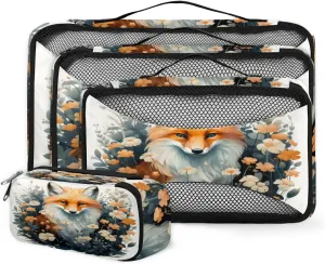 4 Set Packing Cubes for Suitcases, Travel Essentials for Carry on Luggage, Flower Fox Suitcase Organizers for Clothes Shoes Toiletries Travel Accessories in 4 Sizes - Graffiti Fox