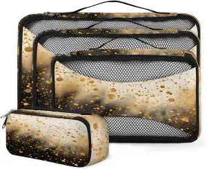 4 Set Packing Cubes for Suitcases, Travel Essentials for Carry on Luggage, Gold Black Suitcase Organizers for Clothes Shoes Toiletries Travel Accessories in 4 Sizes - Glitter