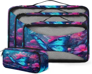 4 Set Packing Cubes for Suitcases, Travel Essentials for Carry on Luggage, Gothic Butterfly Suitcase Organizers for Clothes Shoes Toiletries Travel Accessories in 4 Sizes - Watercolor Butterfly