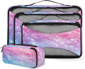 4 Set Packing Cubes for Suitcases, Travel Essentials for Carry on Luggage, Light blue Suitcase Organizers for Clothes Shoes Toiletries Travel Accessories in 4 Sizes - Glitter