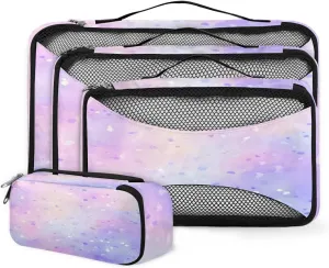 4 Set Packing Cubes for Suitcases, Travel Essentials for Carry on Luggage, Light Pink Suitcase Organizers for Clothes Shoes Toiletries Travel Accessories in 4 Sizes - Glitter