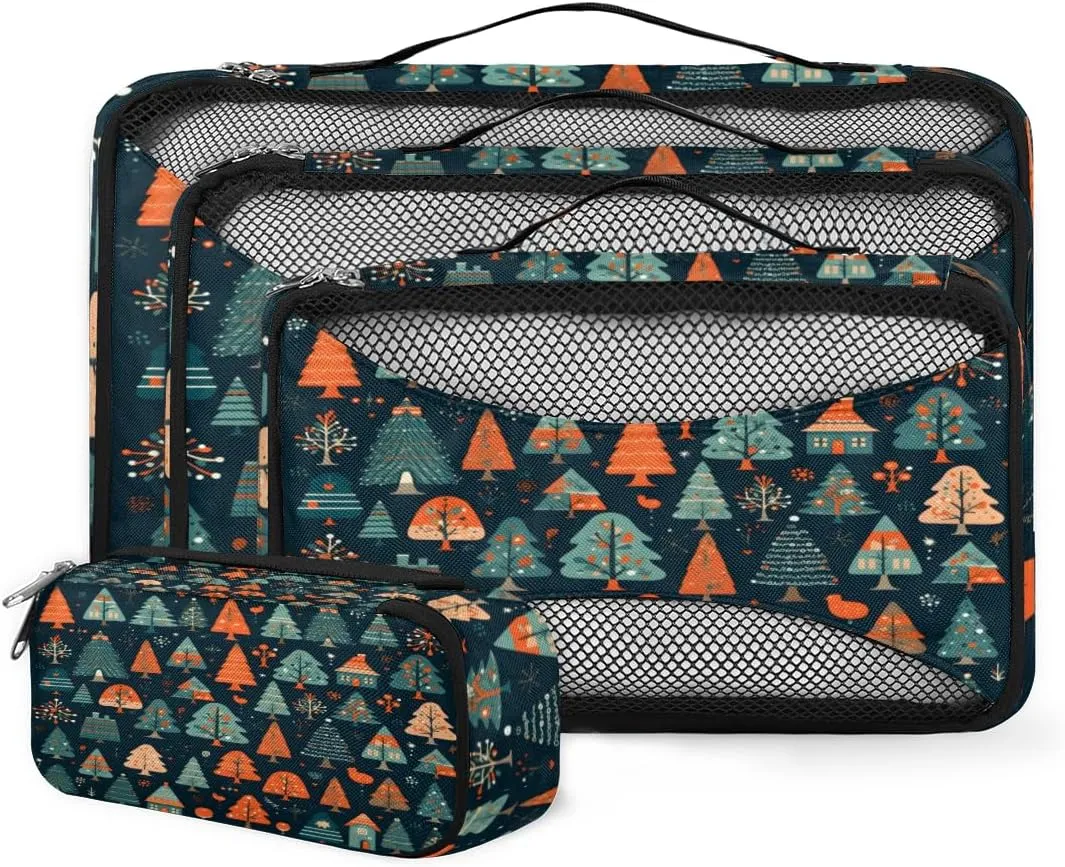 4 Set Packing Cubes for Suitcases, Travel Essentials for Carry on Luggage, Lovely Tree Suitcase Organizers for Clothes Shoes Toiletries Travel Accessories in 4 Sizes - Christmas Tree