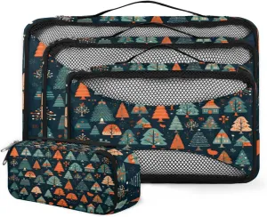 4 Set Packing Cubes for Suitcases, Travel Essentials for Carry on Luggage, Lovely Tree Suitcase Organizers for Clothes Shoes Toiletries Travel Accessories in 4 Sizes - Christmas Tree