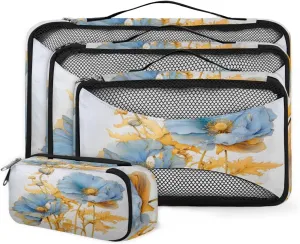 4 Set Packing Cubes for Suitcases, Travel Essentials for Carry on Luggage, Magical Flower Suitcase Organizers for Clothes Shoes Toiletries Travel Accessories in 4 Sizes - Beautiful Flower