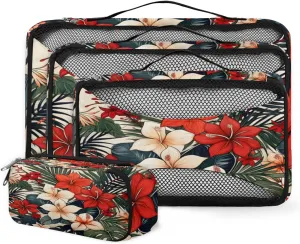 4 Set Packing Cubes for Suitcases, Travel Essentials for Carry on Luggage, Mandala Floral Suitcase Organizers for Clothes Shoes Toiletries Travel Accessories in 4 Sizes - Beautiful Floral