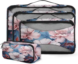 4 Set Packing Cubes for Suitcases, Travel Essentials for Carry on Luggage, Modern Floral Suitcase Organizers for Clothes Shoes Toiletries Travel Accessories in 4 Sizes - Colorful Floral