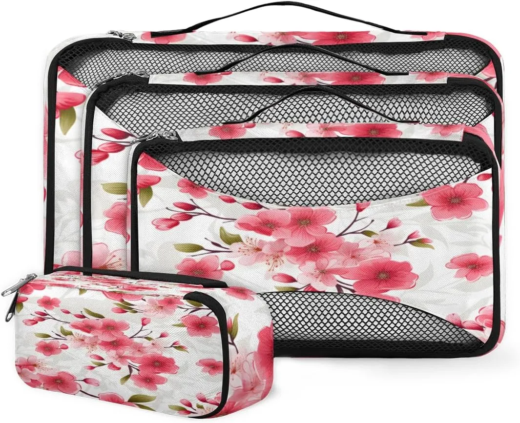 4 Set Packing Cubes for Suitcases, Travel Essentials for Carry on Luggage, Mystical Flowers Suitcase Organizers for Clothes Shoes Toiletries Travel Accessories in 4 Sizes - Magical Flowers