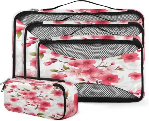 4 Set Packing Cubes for Suitcases, Travel Essentials for Carry on Luggage, Mystical Flowers Suitcase Organizers for Clothes Shoes Toiletries Travel Accessories in 4 Sizes - Magical Flowers