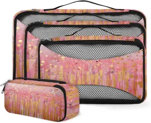 4 Set Packing Cubes for Suitcases, Travel Essentials for Carry on Luggage, Peach Red Suitcase Organizers for Clothes Shoes Toiletries Travel Accessories in 4 Sizes - Glitter