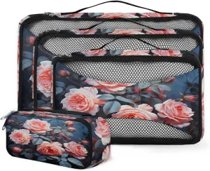 4 Set Packing Cubes for Suitcases, Travel Essentials for Carry on Luggage, Retro Flower Suitcase Organizers for Clothes Shoes Toiletries Travel Accessories in 4 Sizes - Lively Flower