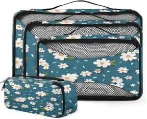 4 Set Packing Cubes for Suitcases, Travel Essentials for Carry on Luggage, Retro Flowers Suitcase Organizers for Clothes Shoes Toiletries Travel Accessories in 4 Sizes - Artistic Flowers