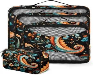 4 Set Packing Cubes for Suitcases, Travel Essentials for Carry on Luggage, Rich Damask Suitcase Organizers for Clothes Shoes Toiletries Travel Accessories in 4 Sizes - Vintage Floral