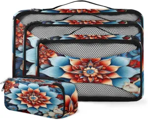 4 Set Packing Cubes for Suitcases, Travel Essentials for Carry on Luggage, Romantic Floral Suitcase Organizers for Clothes Shoes Toiletries Travel Accessories in 4 Sizes - Mandala Floral
