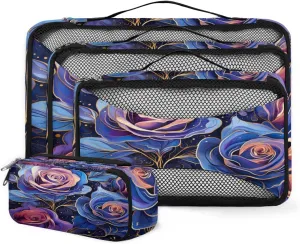 4 Set Packing Cubes for Suitcases, Travel Essentials for Carry on Luggage, Romantic Rose Suitcase Organizers for Clothes Shoes Toiletries Travel Accessories in 4 Sizes - Modern Rose