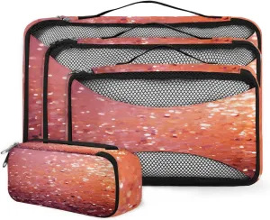 4 Set Packing Cubes for Suitcases, Travel Essentials for Carry on Luggage, Rose Red Suitcase Organizers for Clothes Shoes Toiletries Travel Accessories in 4 Sizes - Glitter