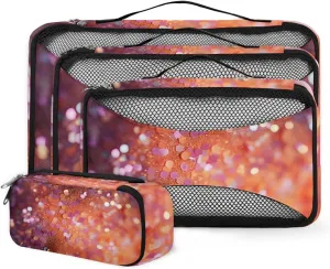 4 Set Packing Cubes for Suitcases, Travel Essentials for Carry on Luggage, Rust Red Suitcase Organizers for Clothes Shoes Toiletries Travel Accessories in 4 Sizes - Glitter