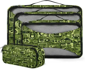 4 Set Packing Cubes for Suitcases, Travel Essentials for Carry on Luggage, Suitcase Organizers for Clothes Shoes Toiletries Travel Accessories in 4 Sizes - Abstract Geometry