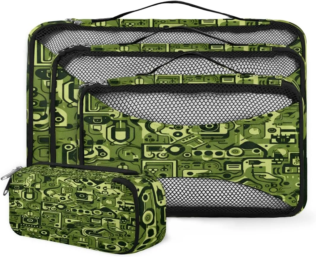 4 Set Packing Cubes for Suitcases, Travel Essentials for Carry on Luggage, Suitcase Organizers for Clothes Shoes Toiletries Travel Accessories in 4 Sizes - Abstract Geometry