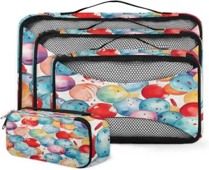 4 Set Packing Cubes for Suitcases, Travel Essentials for Carry on Luggage, Suitcase Organizers for Clothes Shoes Toiletries Travel Accessories in 4 Sizes - Abstract Sport Ball