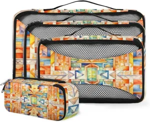 4 Set Packing Cubes for Suitcases, Travel Essentials for Carry on Luggage, Suitcase Organizers for Clothes Shoes Toiletries Travel Accessories in 4 Sizes - Aztec Pattern