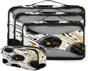 4 Set Packing Cubes for Suitcases, Travel Essentials for Carry on Luggage, Suitcase Organizers for Clothes Shoes Toiletries Travel Accessories in 4 Sizes - Black Gold Graffiti