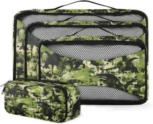 4 Set Packing Cubes for Suitcases, Travel Essentials for Carry on Luggage, Suitcase Organizers for Clothes Shoes Toiletries Travel Accessories in 4 Sizes - Camouflage Dinosaur
