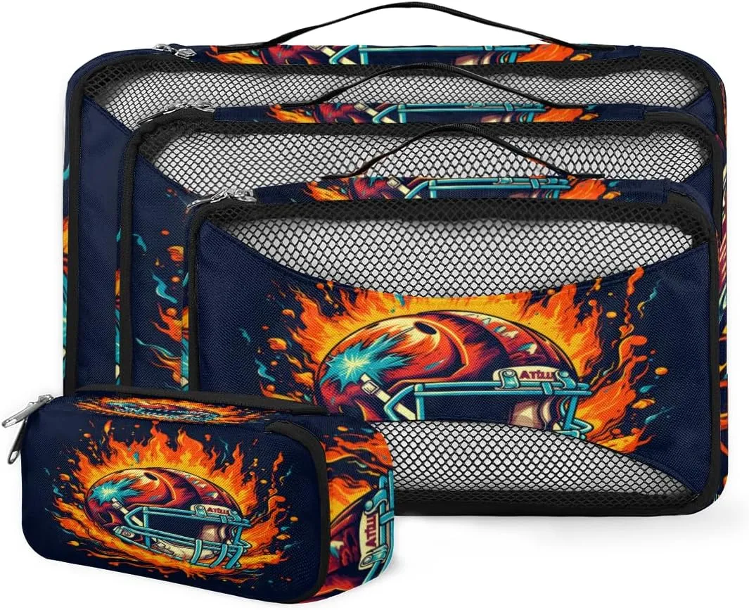 4 Set Packing Cubes for Suitcases, Travel Essentials for Carry on Luggage, Suitcase Organizers for Clothes Shoes Toiletries Travel Accessories in 4 Sizes - Glitter Soccer