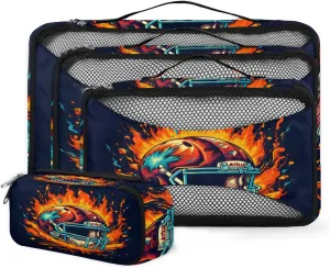 4 Set Packing Cubes for Suitcases, Travel Essentials for Carry on Luggage, Suitcase Organizers for Clothes Shoes Toiletries Travel Accessories in 4 Sizes - Glitter Soccer