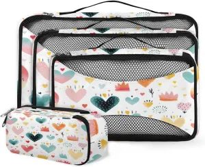 4 Set Packing Cubes for Suitcases, Travel Essentials for Carry on Luggage, Suitcase Organizers for Clothes Shoes Toiletries Travel Accessories in 4 Sizes - Heart Cake