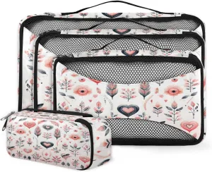 4 Set Packing Cubes for Suitcases, Travel Essentials for Carry on Luggage, Suitcase Organizers for Clothes Shoes Toiletries Travel Accessories in 4 Sizes - Heart Grass