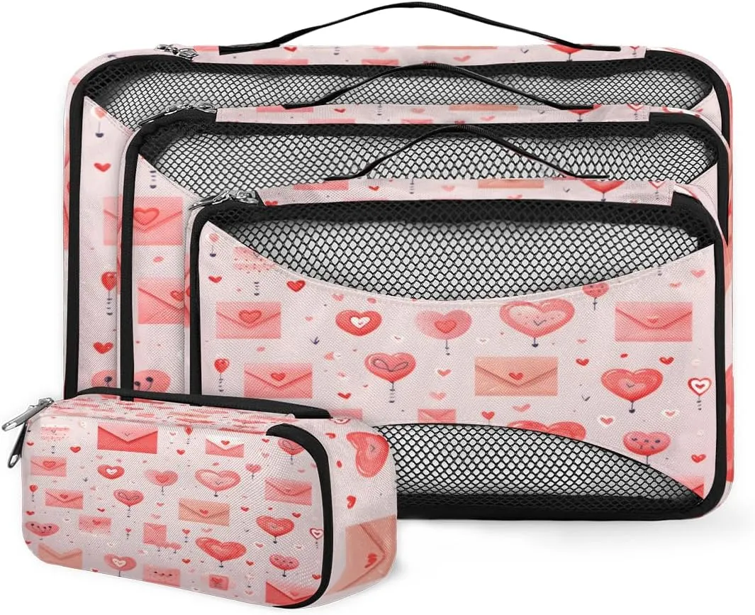 4 Set Packing Cubes for Suitcases, Travel Essentials for Carry on Luggage, Suitcase Organizers for Clothes Shoes Toiletries Travel Accessories in 4 Sizes - Heart Letter