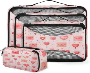 4 Set Packing Cubes for Suitcases, Travel Essentials for Carry on Luggage, Suitcase Organizers for Clothes Shoes Toiletries Travel Accessories in 4 Sizes - Heart Letter