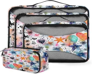 4 Set Packing Cubes for Suitcases, Travel Essentials for Carry on Luggage, Suitcase Organizers for Clothes Shoes Toiletries Travel Accessories in 4 Sizes - HEART Star