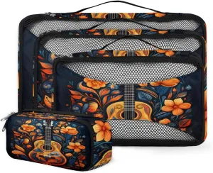4 Set Packing Cubes for Suitcases, Travel Essentials for Carry on Luggage, Suitcase Organizers for Clothes Shoes Toiletries Travel Accessories in 4 Sizes - Mandala Guitar