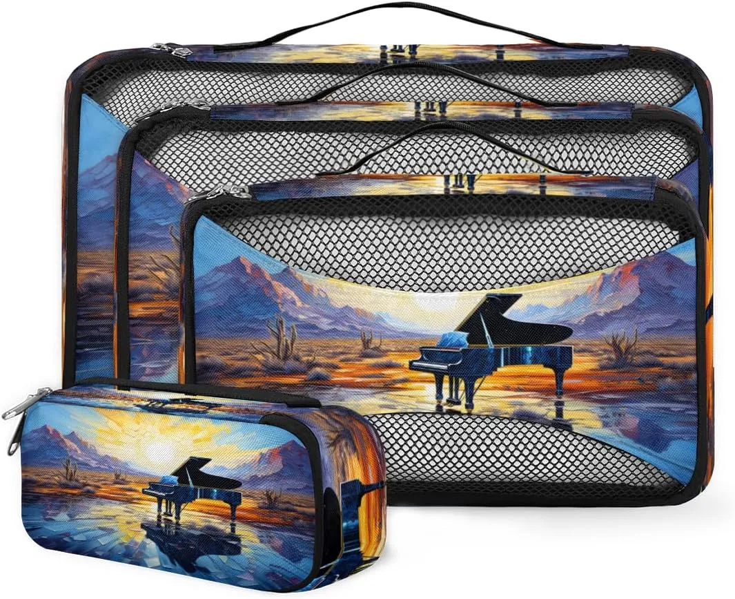 4 Set Packing Cubes for Suitcases, Travel Essentials for Carry on Luggage, Suitcase Organizers for Clothes Shoes Toiletries Travel Accessories in 4 Sizes - Piano on Lake