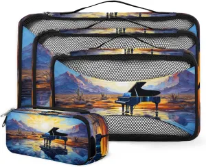 4 Set Packing Cubes for Suitcases, Travel Essentials for Carry on Luggage, Suitcase Organizers for Clothes Shoes Toiletries Travel Accessories in 4 Sizes - Piano on Lake