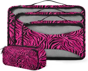 4 Set Packing Cubes for Suitcases, Travel Essentials for Carry on Luggage, Suitcase Organizers for Clothes Shoes Toiletries Travel Accessories in 4 Sizes - Pink Black Graffiti