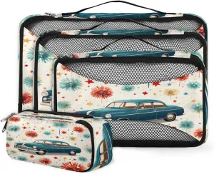4 Set Packing Cubes for Suitcases, Travel Essentials for Carry on Luggage, Suitcase Organizers for Clothes Shoes Toiletries Travel Accessories in 4 Sizes - Retro Fireworks Truck