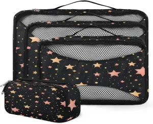 4 Set Packing Cubes for Suitcases, Travel Essentials for Carry on Luggage, Suitcase Organizers for Clothes Shoes Toiletries Travel Accessories in 4 Sizes - Rose Pink Star
