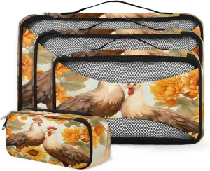 4 Set Packing Cubes for Suitcases, Travel Essentials for Carry on Luggage, Suitcase Organizers for Clothes Shoes Toiletries Travel Accessories in 4 Sizes - Turkey Sunflowers